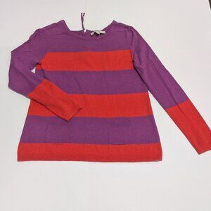Ann Taylor Loft Long Sleeve Lightweight Sweater Purple & Red Striped, Size SP